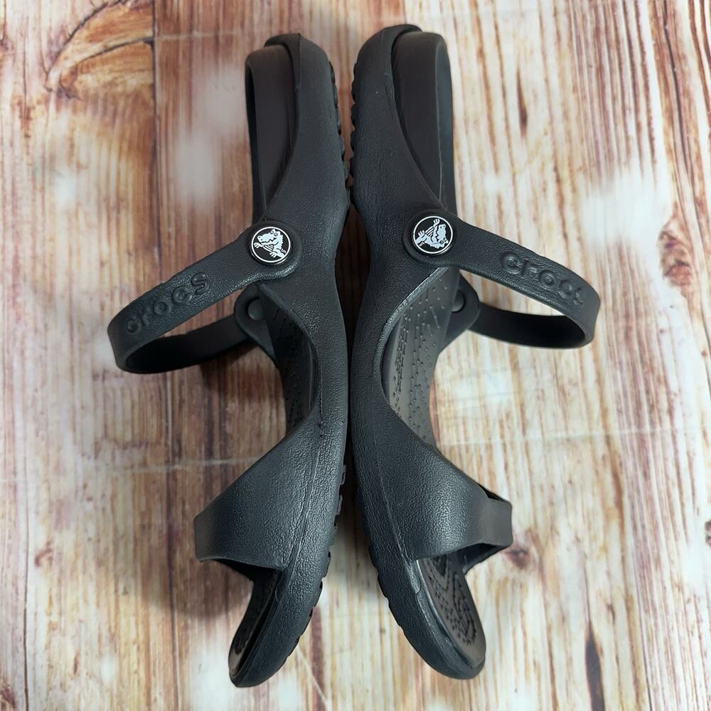 Crocs CLEO Size 9 Black Double Two Strap Sandals Slides Flats Open Toe Shoes - Picture 8 of 11